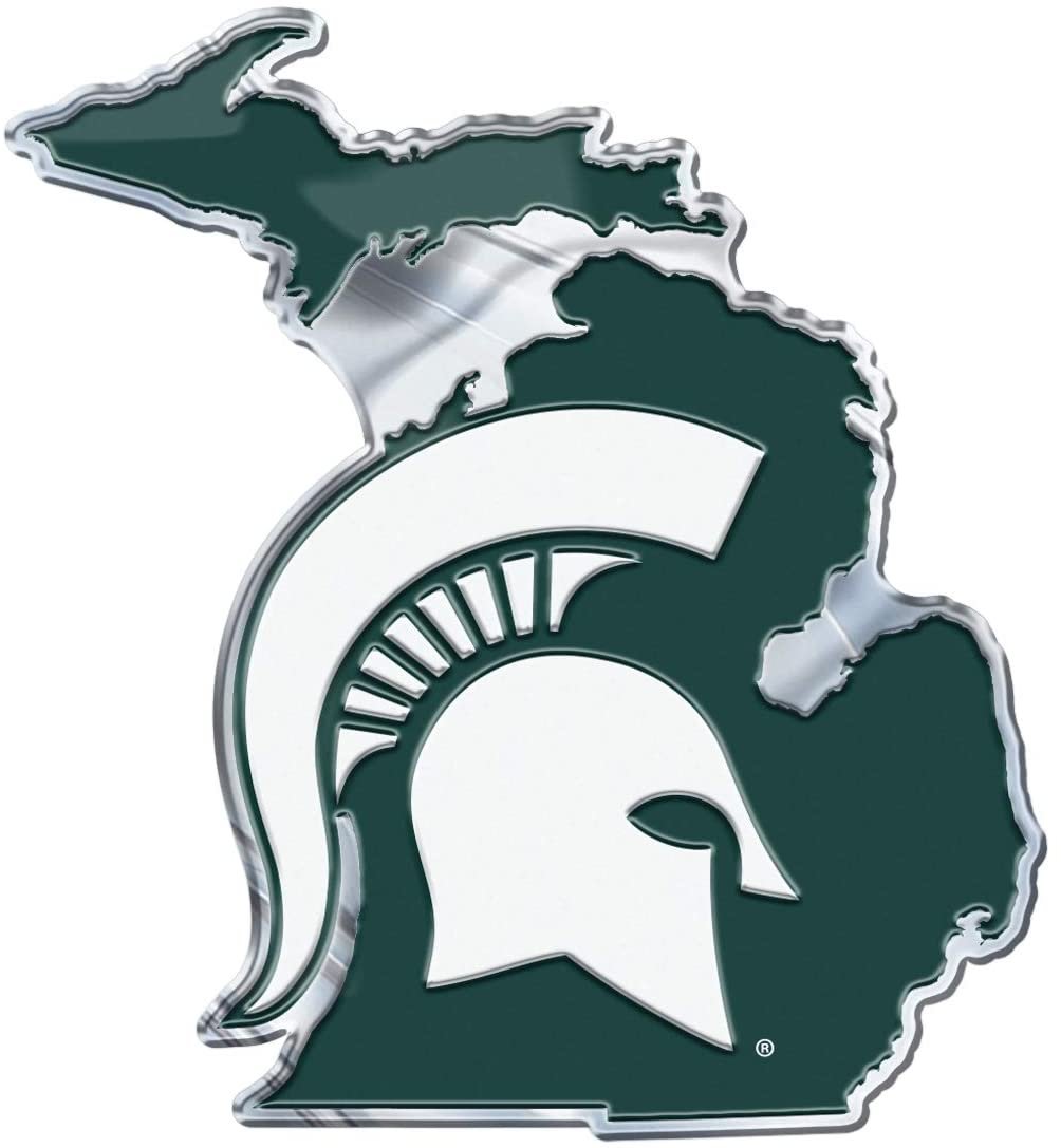 Michigan State University Spartans Team State Design Auto Emblem, Aluminum Metal, Embossed Team Color, Raised Decal Sticker, Full Adhesive Backing
