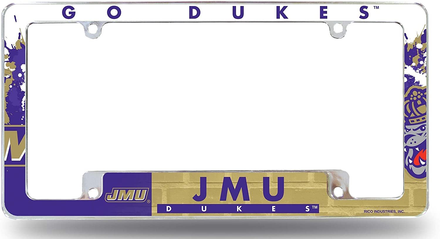 James Madison University Dukes Metal License License Plate Frame Tag Cover, All Over Design, 12x6 Inch