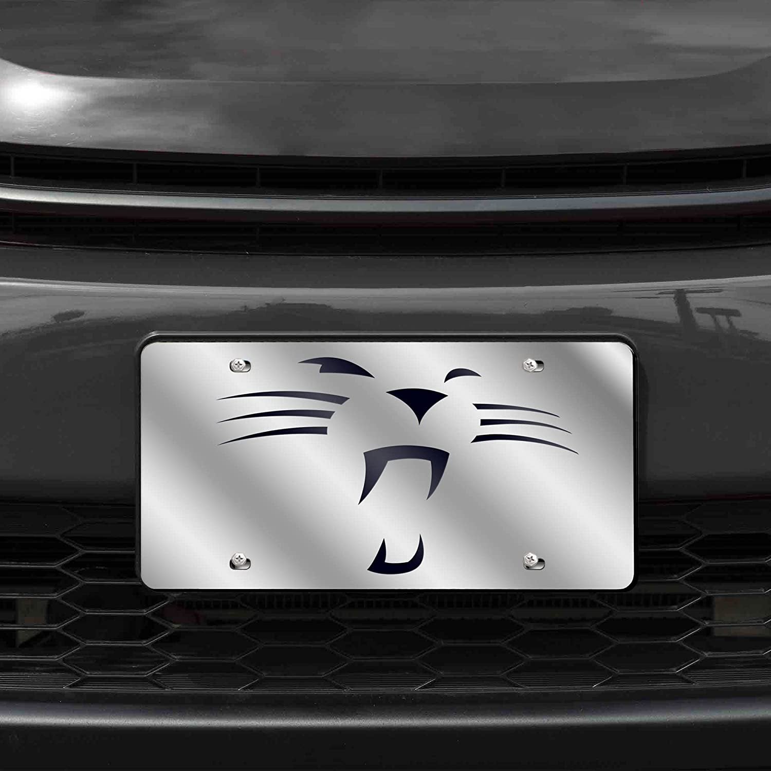 Carolina Panthers Premium Laser Cut Tag License Plate, Whiskers Logo, Mirrored Acrylic Inlaid, 12x6 Inch 2