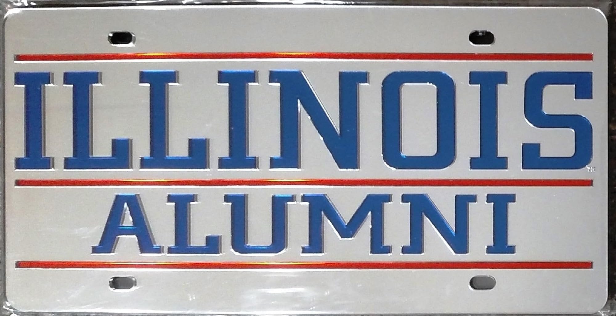NCAA Illinois Fighting Illini Silver Mirrored Alumni License Plate