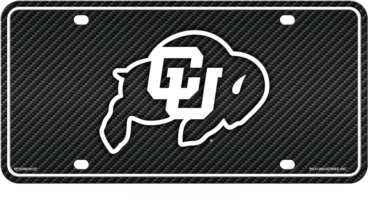 University of Colorado Buffaloes Metal Auto Tag License Plate, Carbon Fiber Design, 6x12 Inch