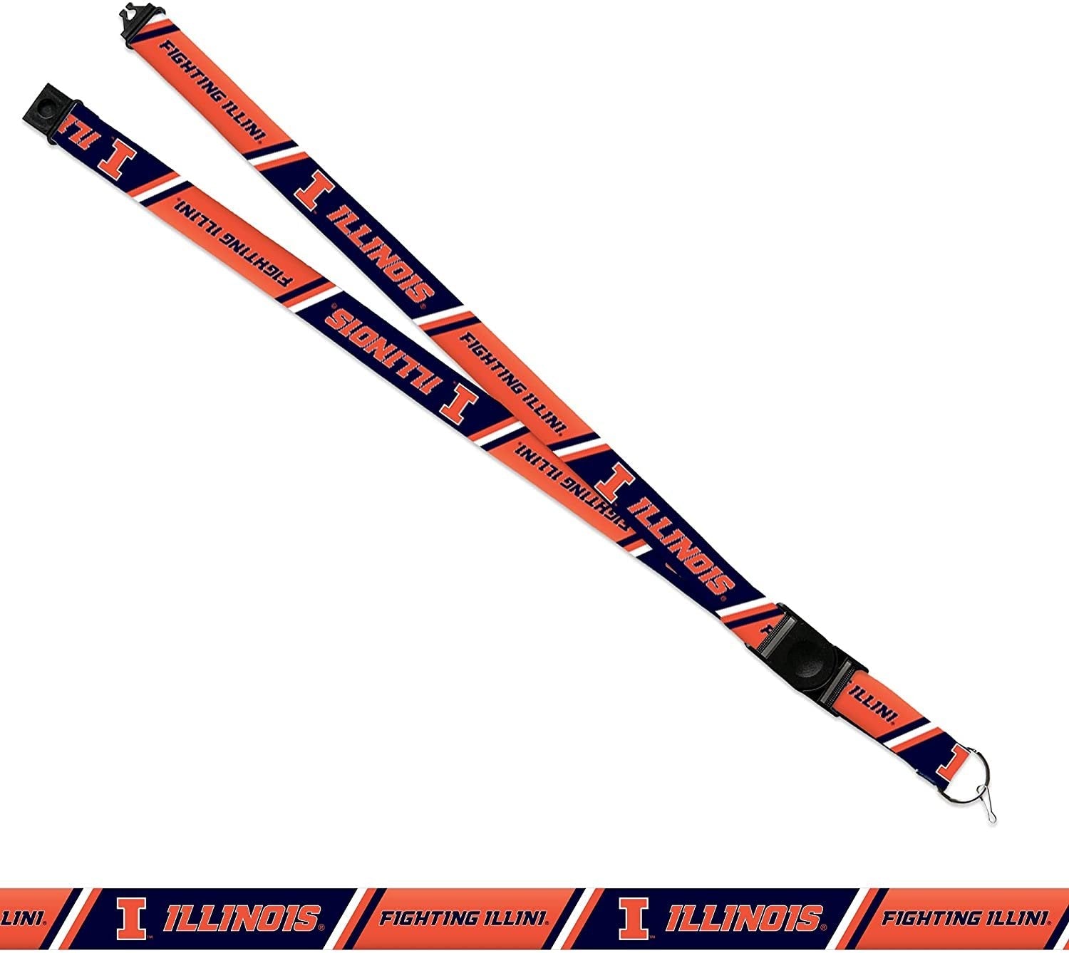 University of Illinois Illini Lanyard Keychain Double Sided 18 Inch Button Clip Safety Breakaway