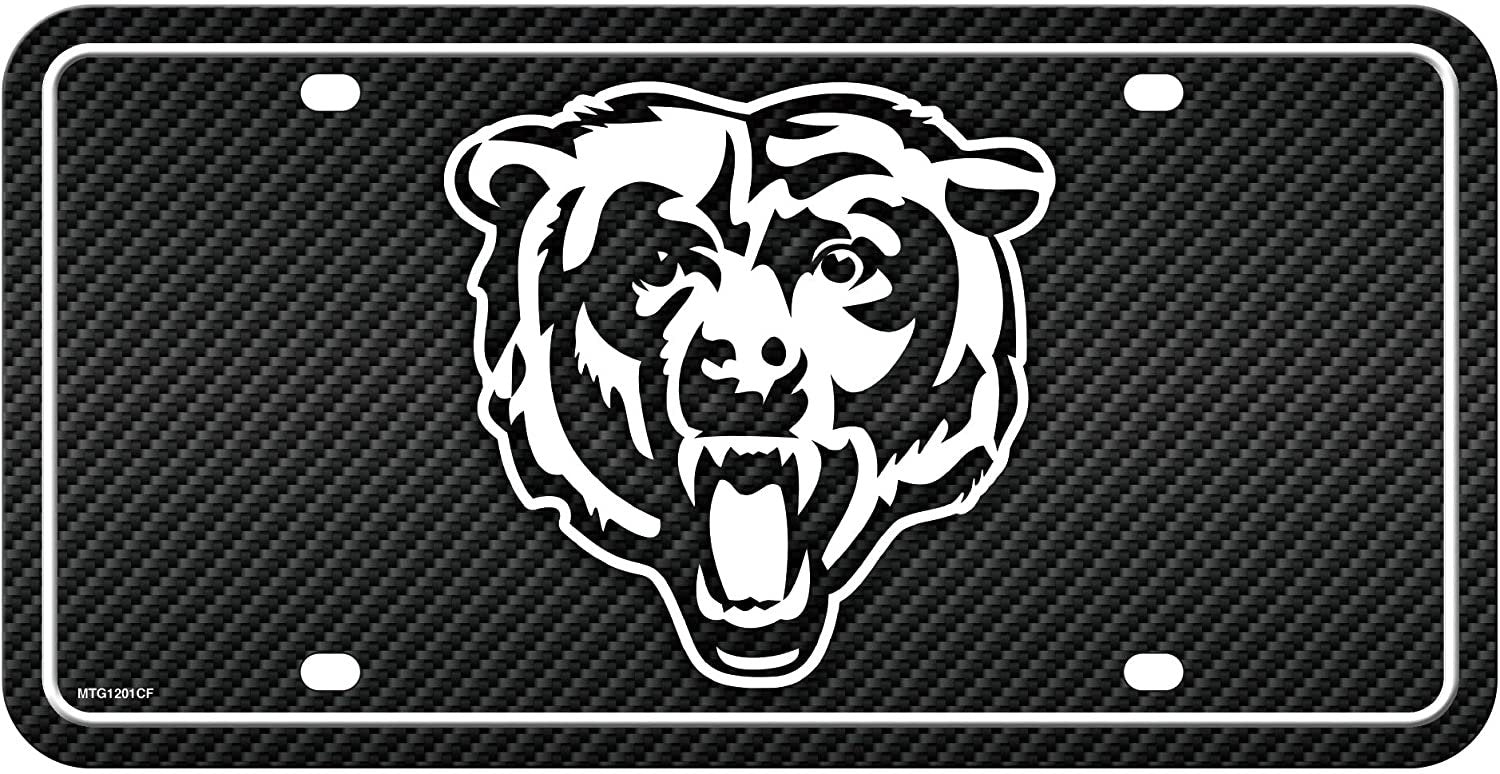 Chicago Bears Metal Auto Tag License Plate, Carbon Fiber Design, 6x12 Inch 1