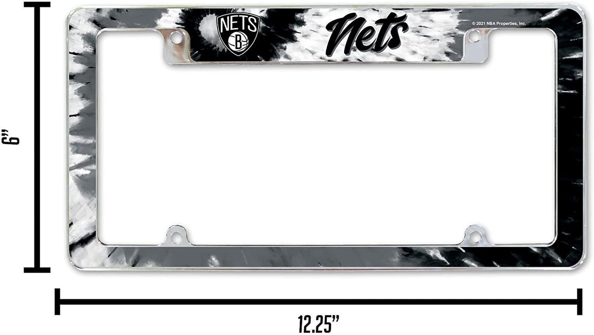 Brooklyn Nets Metal License Plate Frame Chrome Tag Cover Tie Dye Design 6x12 Inch 5