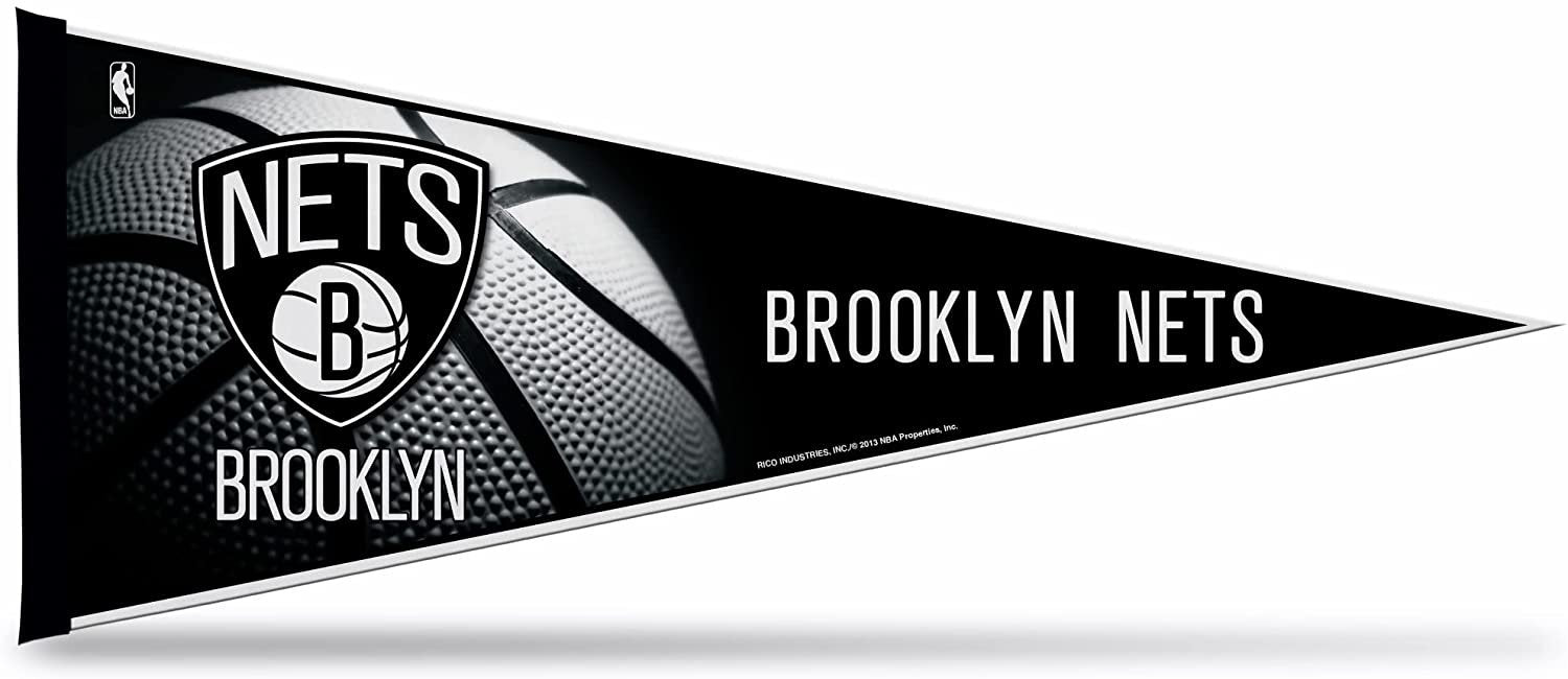 Brooklyn Nets Soft Felt Pennant, Basketball Design, 12x30 Inch, Easy To Hang 1