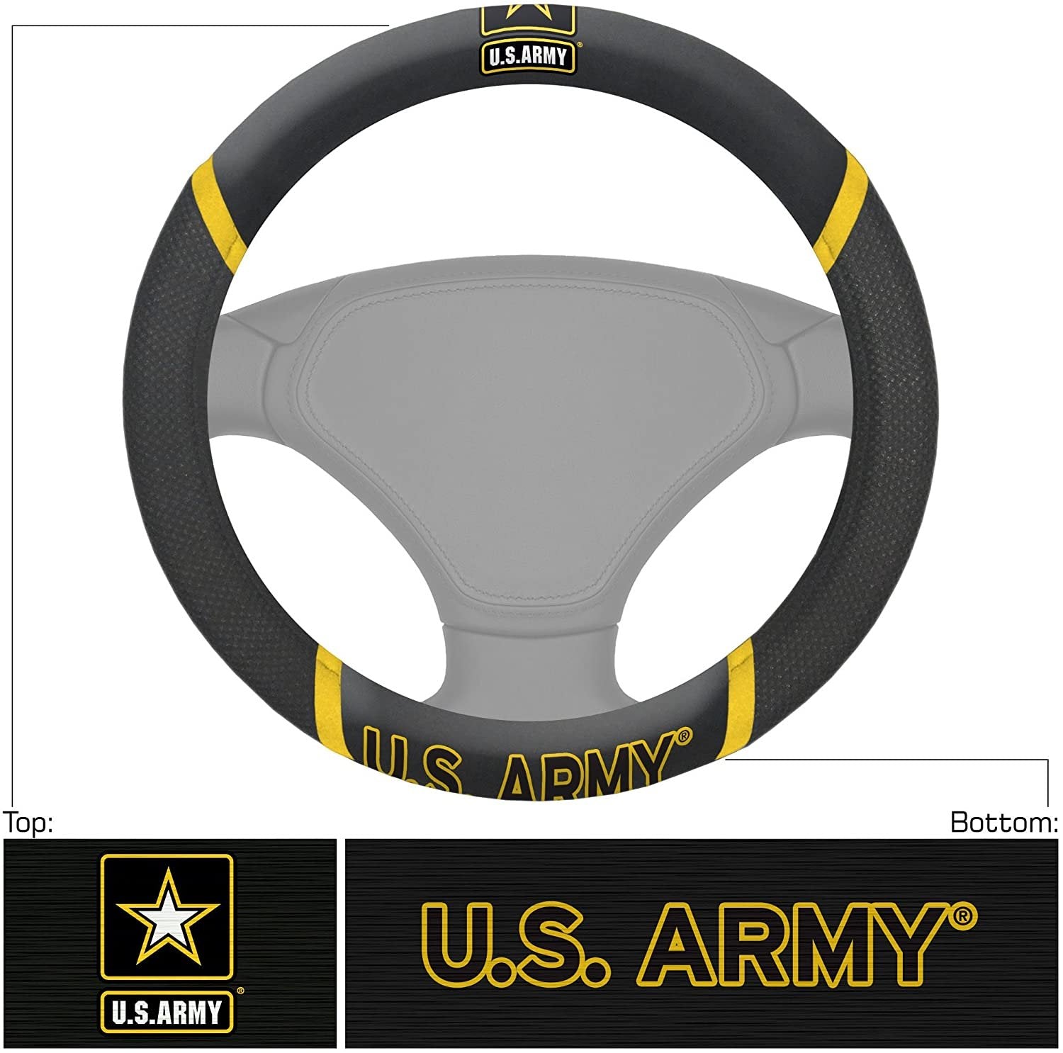 Army United States Military Steering Wheel Cover Premium Embroidered Black 15 Inch 2