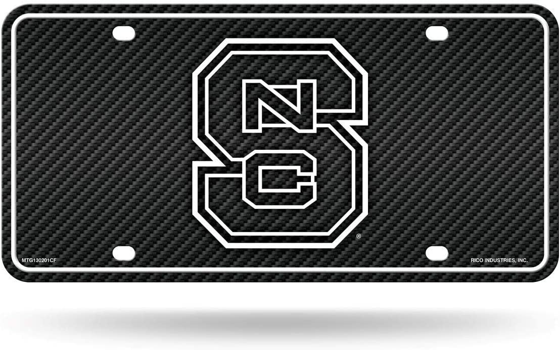North Carolina State University Wolfpack Metal Auto Tag License Plate, Carbon Fiber Design, 6x12 Inch