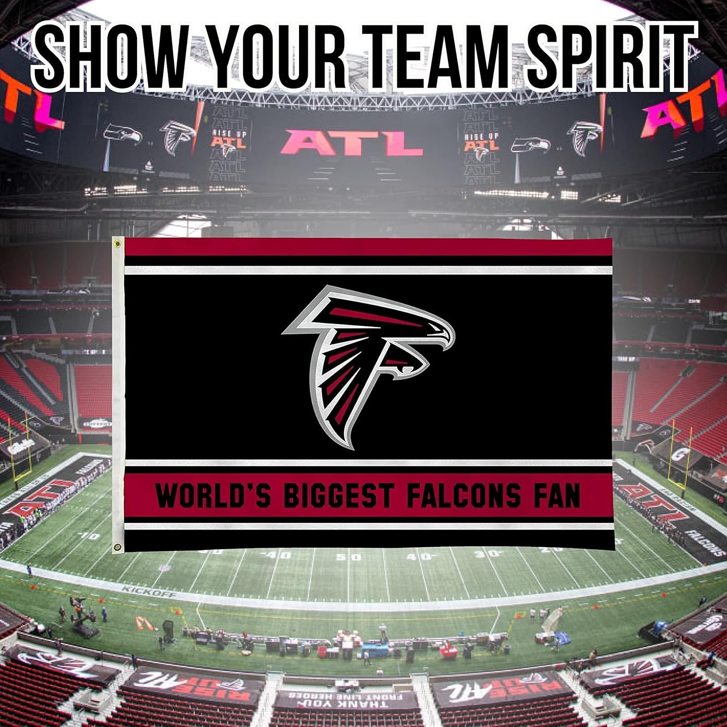 Atlanta Falcons 3x5 Feet Flag Banner, World's Biggest Fan, Metal Grommets, Single Sided, Indoor or Outdoor Use 6