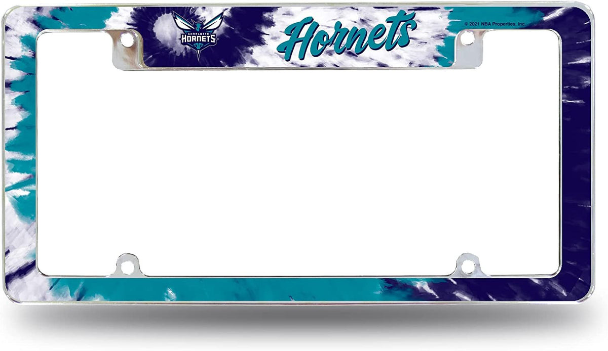 Charlotte Hornets Metal License Plate Frame Chrome Tag Cover Tie Dye Design 6x12 Inch 1