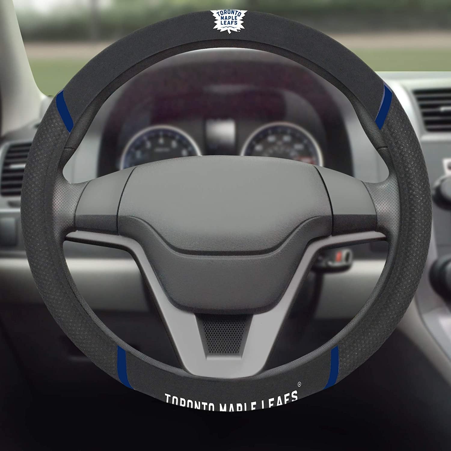 Toronto Maple Leafs Steering Wheel Cover Premium Embroidered Black 15 Inch 3