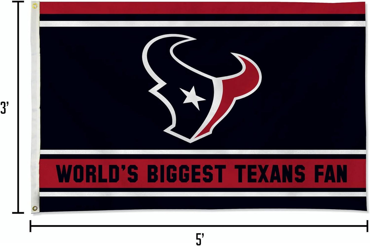 Houston Texans 3x5 Feet Flag Banner, World's Biggest Fan, Metal Grommets, Single Sided, Indoor or Outdoor Use 5