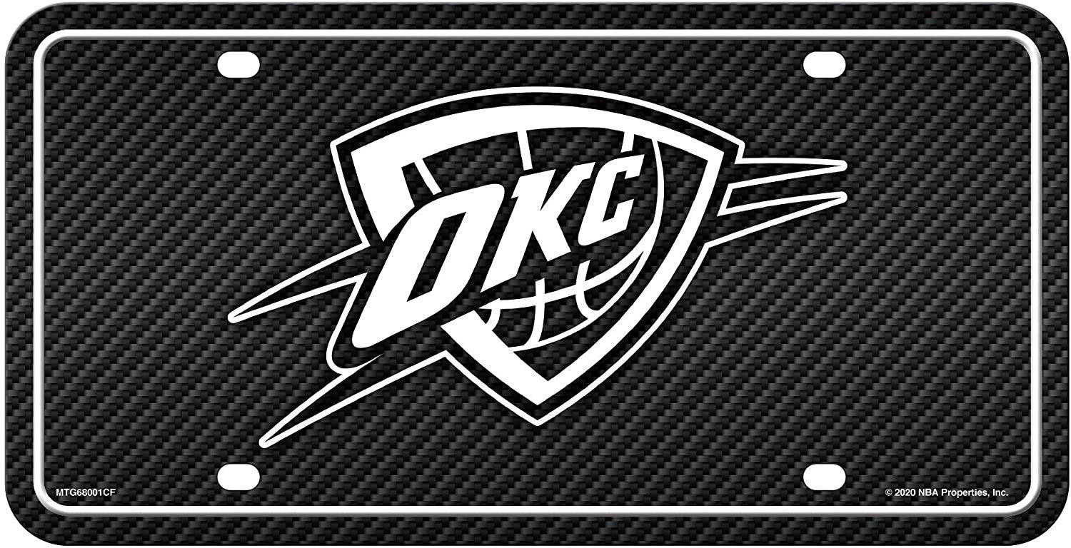 Oklahoma City Thunder Metal Auto Tag License Plate, Carbon Fiber Design, 6x12 Inch 1