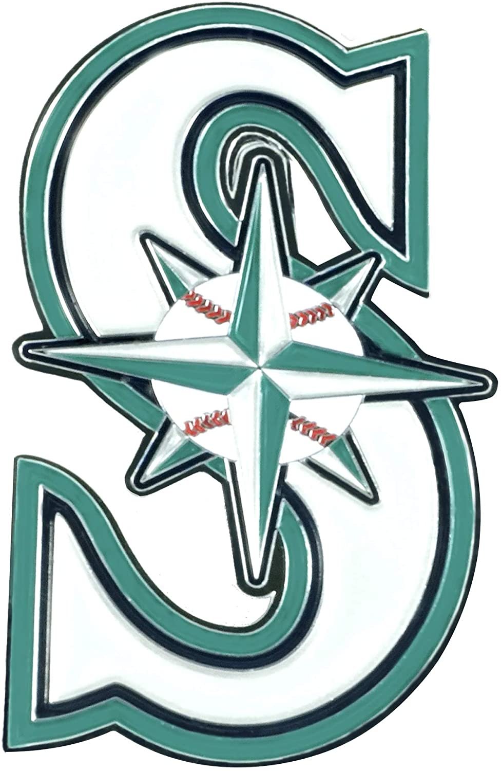 Seattle Mariners Premium Solid Metal Raised Auto Emblem, Team Color, Shape Cut, Adhesive Backing 1