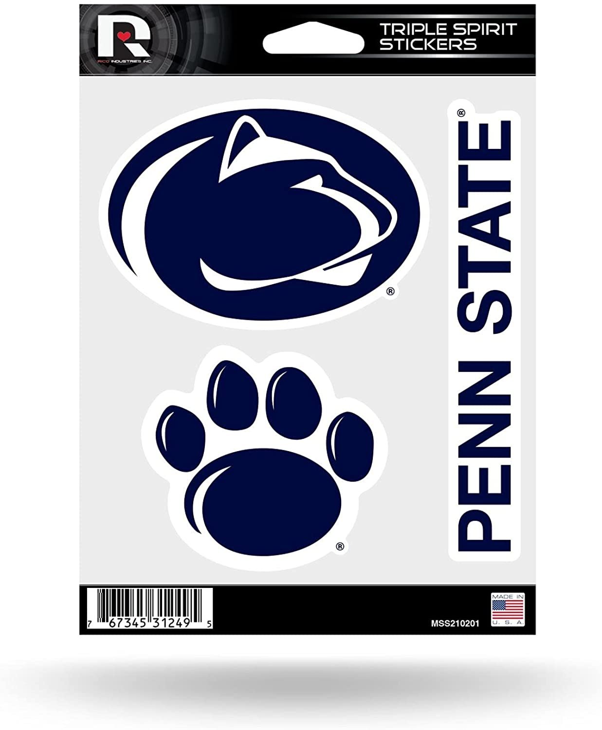 Penn State University Nittany Lions 3 Piece Decal Sheet Triple Sticker