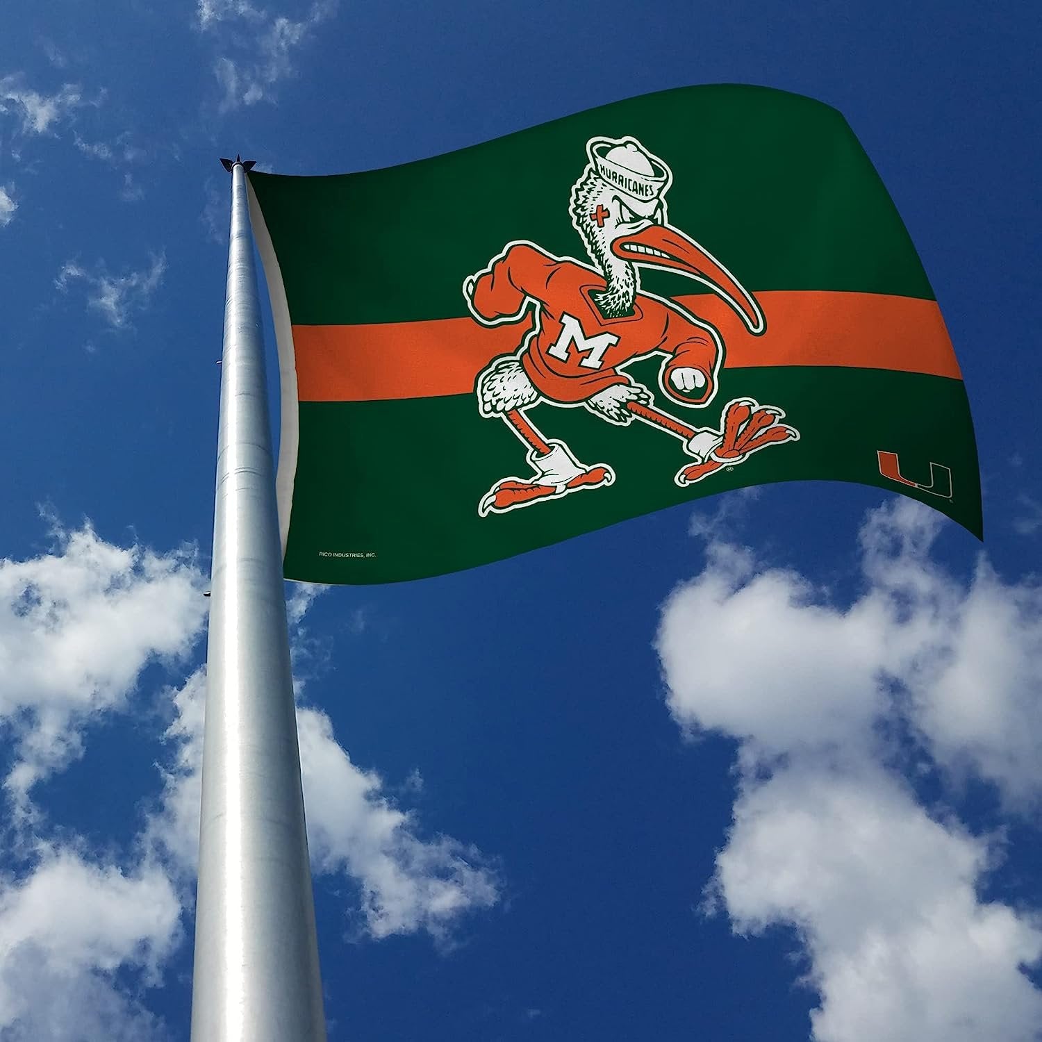 University of Miami Hurricanes Flag Banner 3x5 Feet Metal Grommets Ibis Mascot Design 3