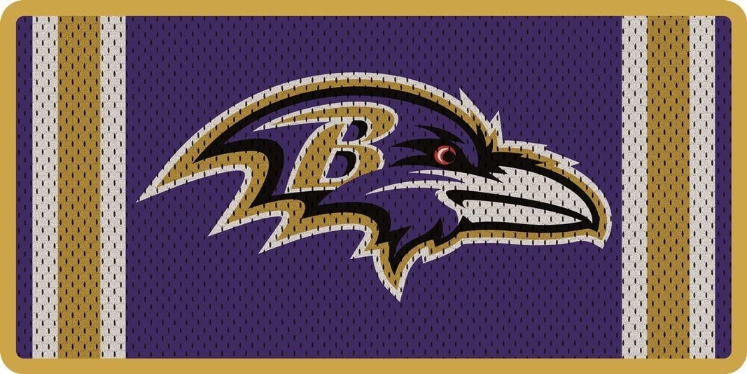 Baltimore Ravens Premium Laser Cut Tag License Plate, Jersey Design, Mirrored Acrylic Inlaid, 6x12 Inch 1
