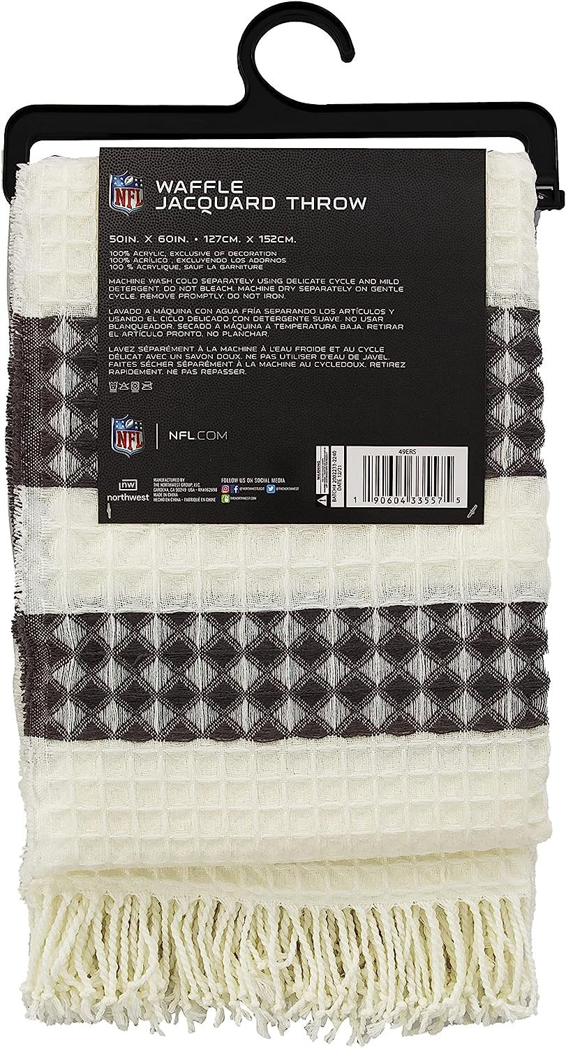 Northwest The Company NFL San Francisco 49ers Waffle Weave Jacquard Throw Blanket, 50" x 60", White/Grey 5