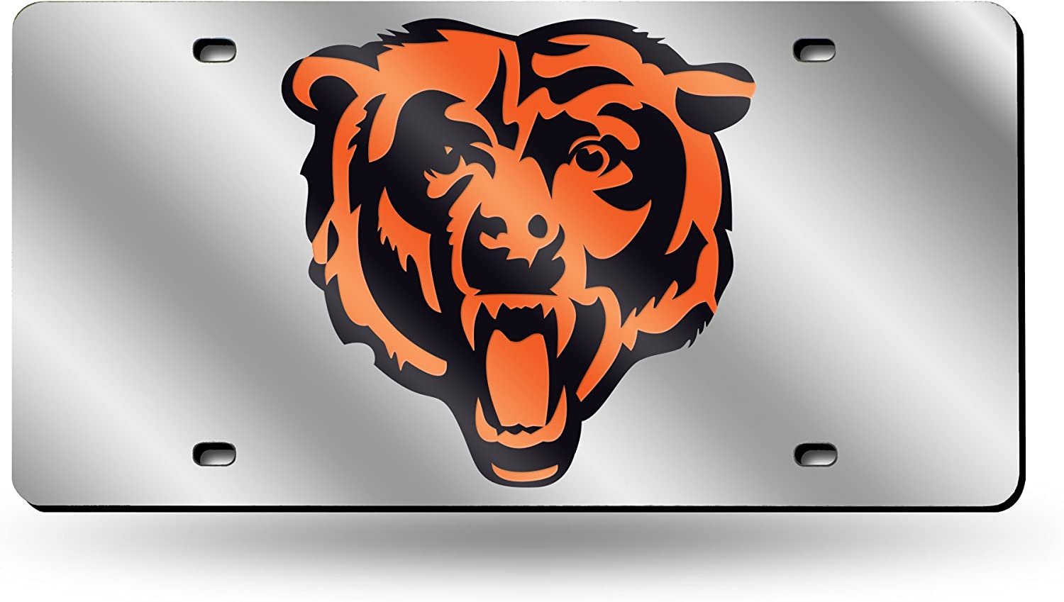 Chicago Bears Premium Laser Cut Tag License Plate, Mascot, Mirrored Acrylic Inlaid, 12x6 Inch 1