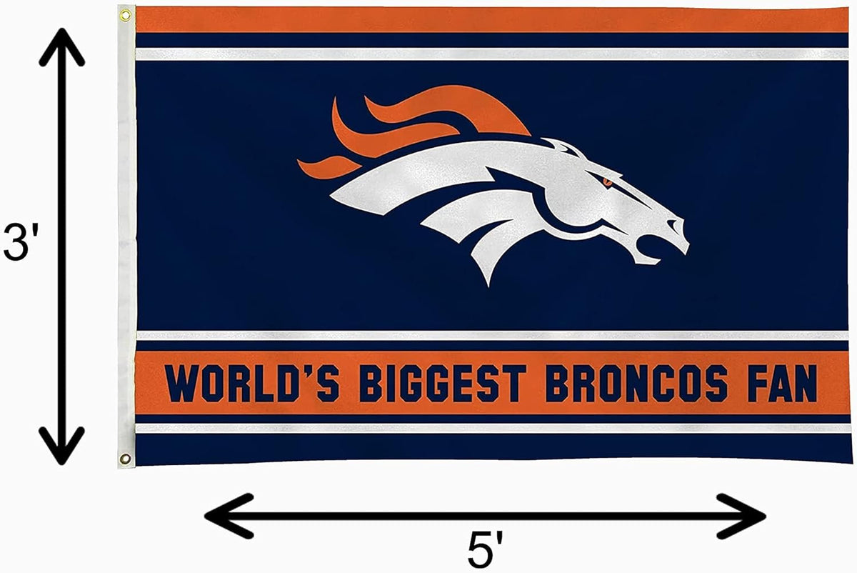 Denver Broncos 3x5 Feet Flag Banner, World's Biggest Fan, Metal Grommets, Single Sided, Indoor or Outdoor Use 7