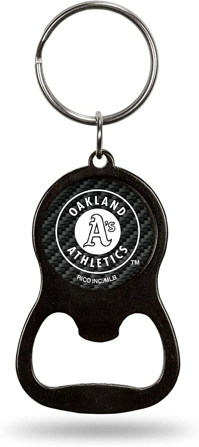 Oakland Athletics A's Bottle Opener Keychain Carbon Fiber Design Metal Baseball 1