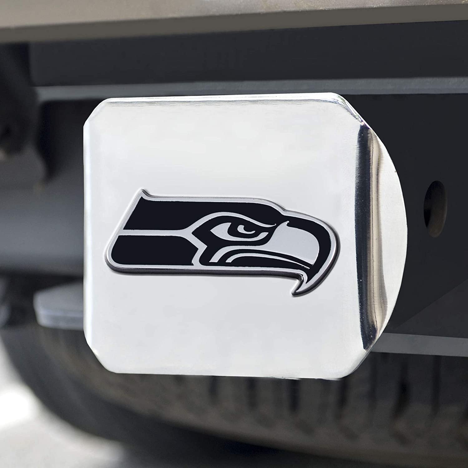 Seattle Seahawks Hitch Cover Solid Metal with Raised Chrome Metal Emblem 2" Square Type III