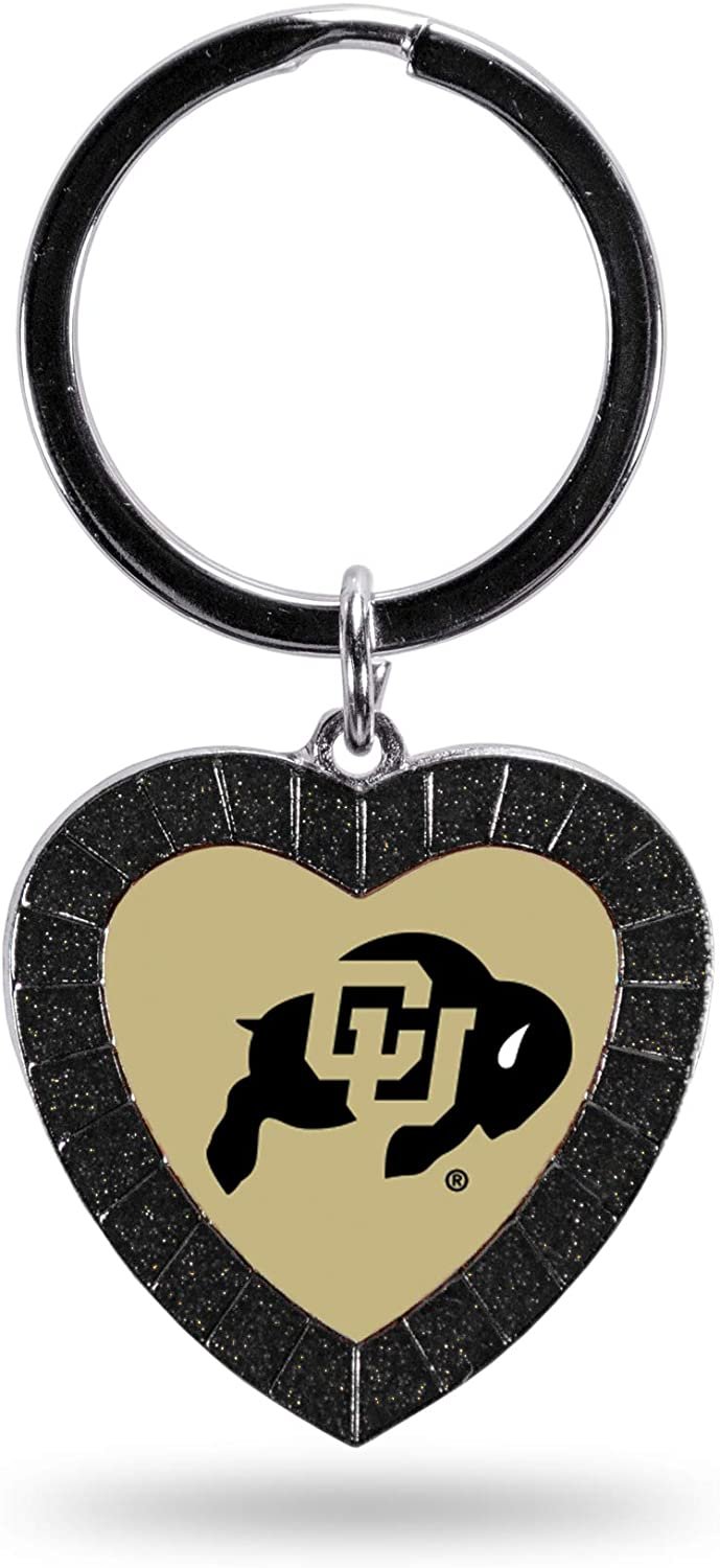 NCAA Colorado Buffaloes NCAA Rhinestone Heart Colored Keychain, Black, 3-inches in length