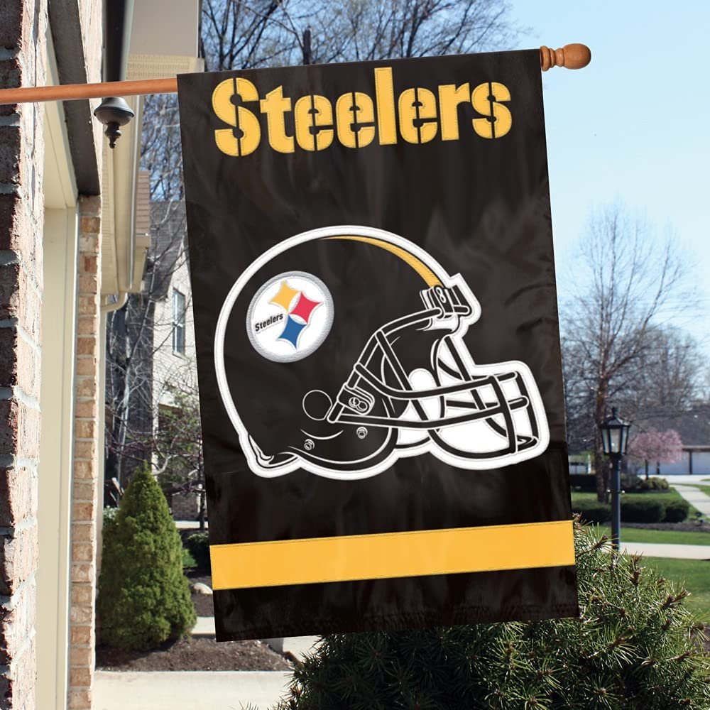 Pittsburgh Steelers Premium Double Sided Banner Flag, Applique Embroidered, 28x44 Inches, Helmet Design 2