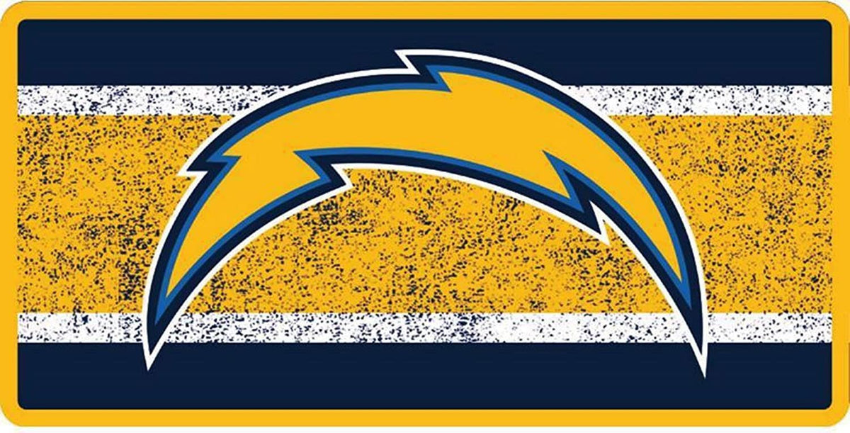 Los Angeles Chargers Premium Laser Cut Tag License Plate, Vintage Style, Mirrored Acrylic Inlaid, 12x6 Inch 1