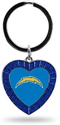 Los Angeles Chargers Keychain, Metal, Rhinestone Heart Design 1