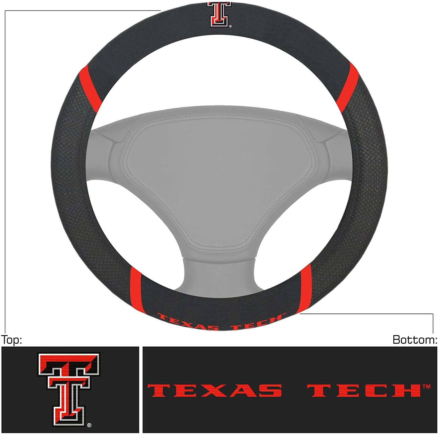 Texas Tech Red Raiders Premium 15 Inch Black Emroidered Steering Wheel Cover University 2