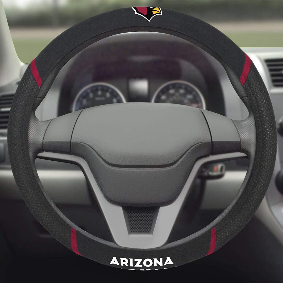 Arizona Cardinals Steering Wheel Cover Premium Black Embroidered 15 Inch 3