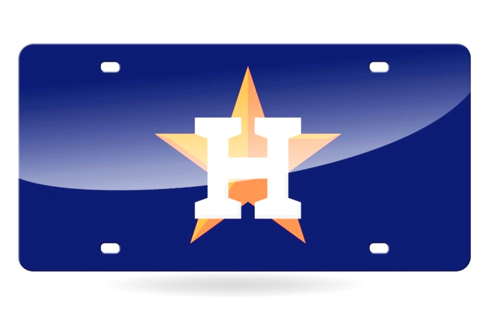 Houston Astros Premium Laser Cut Tag License Plate, Blue, Mirrored Acrylic Inlaid, 12x6 Inch 1