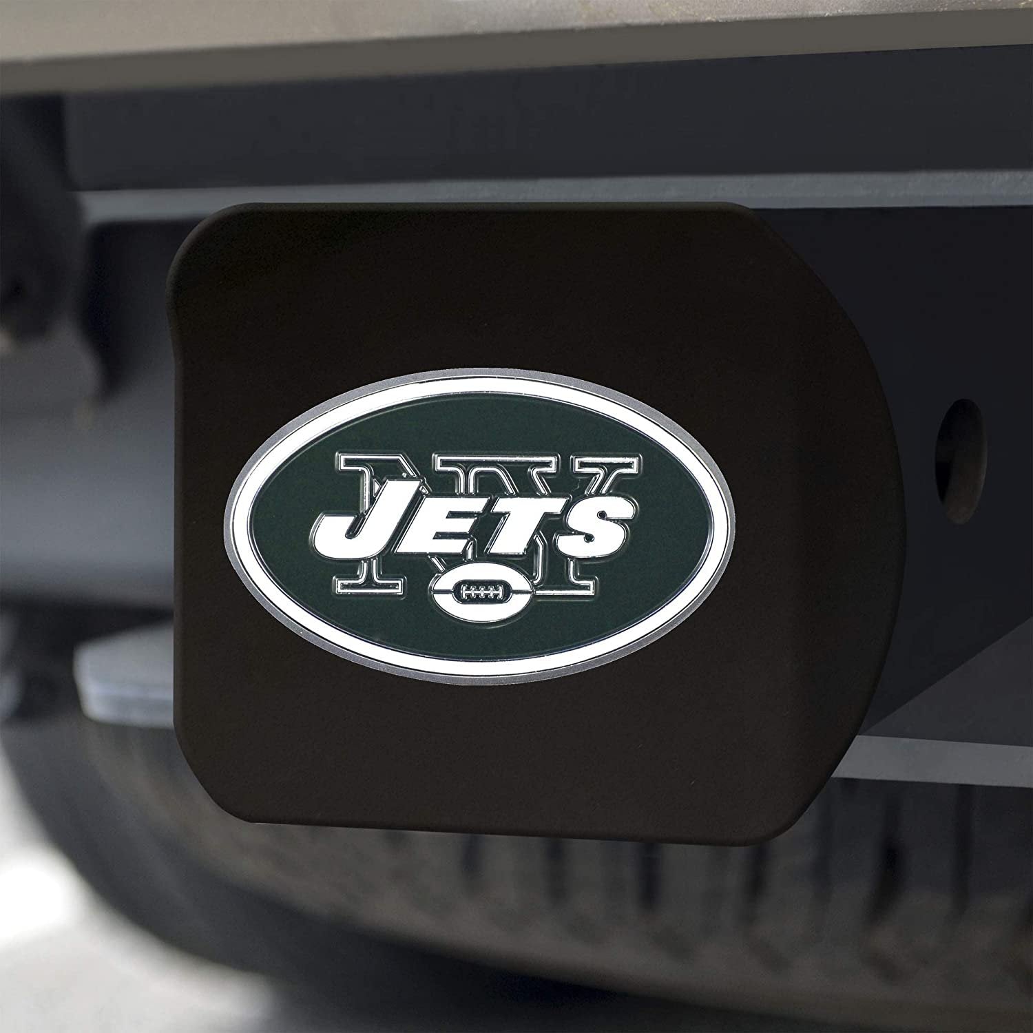 New York Jets Hitch Cover Black Solid Metal with Raised Color Metal Emblem 2" Square Type III