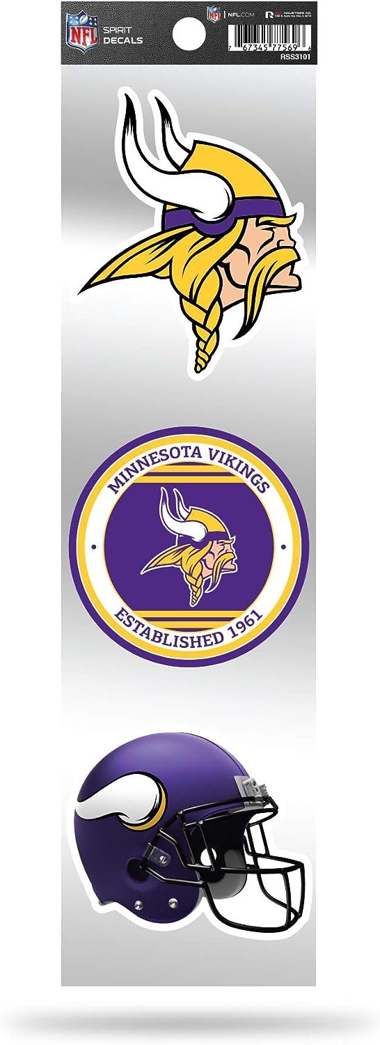 Minnesota Vikings 3-Piece Retro Decal Sticker Sheet, Die Cut, Clear Backing, 3x12 Inch 1