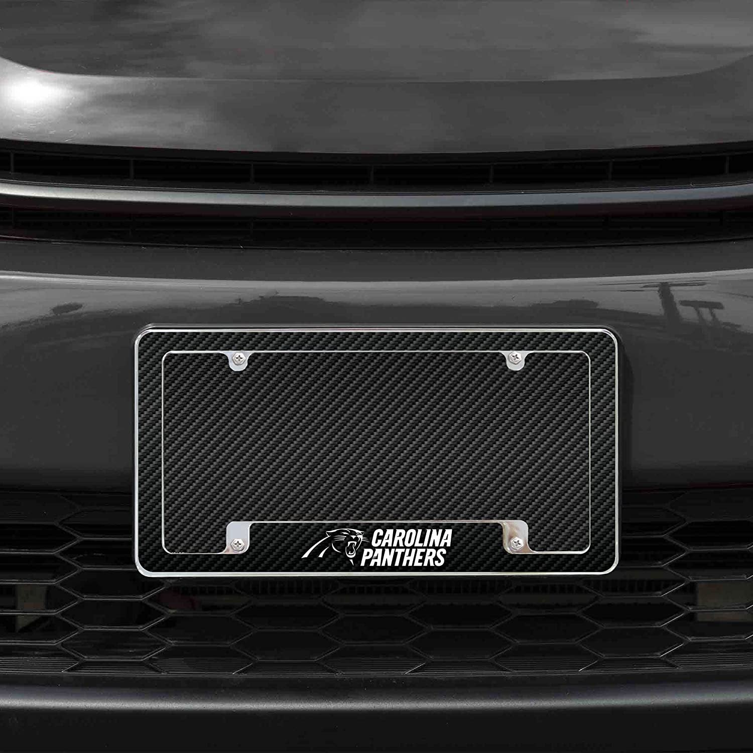 Carolina Panthers Metal License Plate Frame Chrome Tag Cover Carbon Fiber Design 6x12 Inch 2