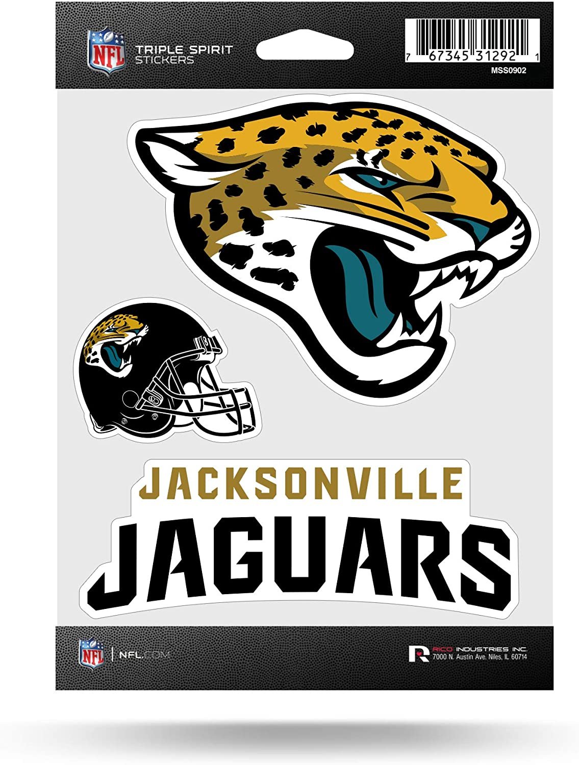 Jacksonville Jaguars Triple Sticker Decal Sheet 3-Piece Die Cut
