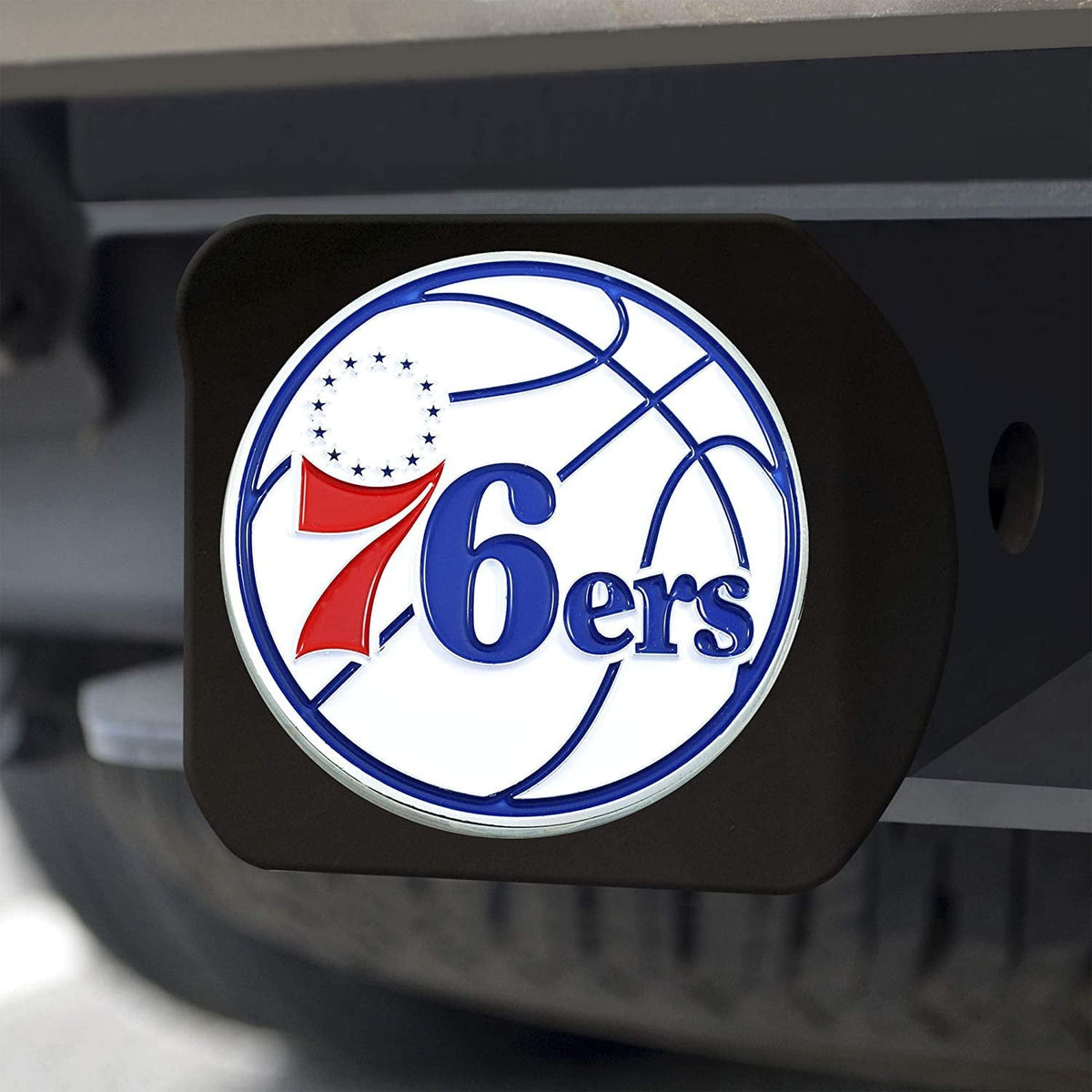 Philadelphia 76ers Hitch Cover Black Solid Metal with Raised Color Metal Emblem 2" Square Type III