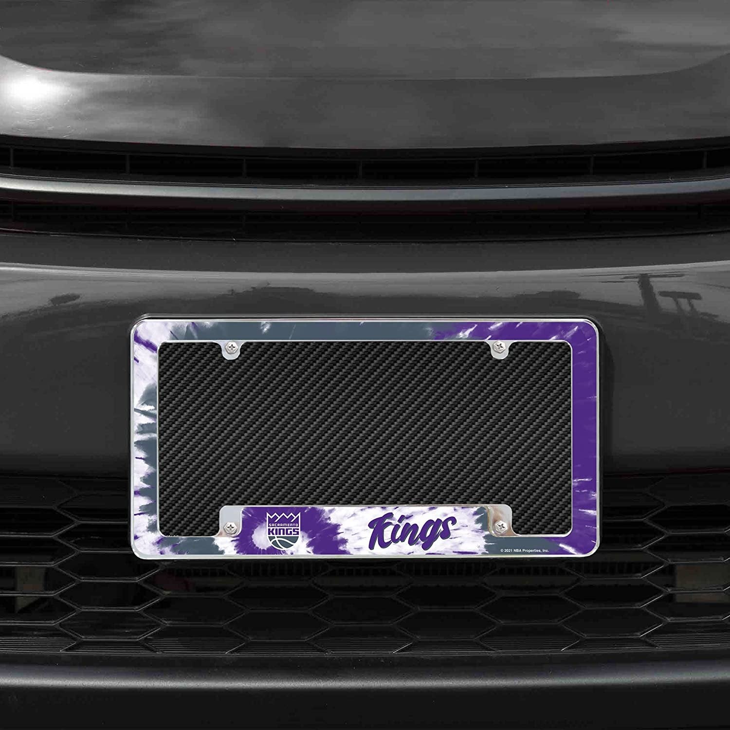 Sacramento Kings Metal License Plate Frame Chrome Tag Cover Tie Dye Design 6x12 Inch 2