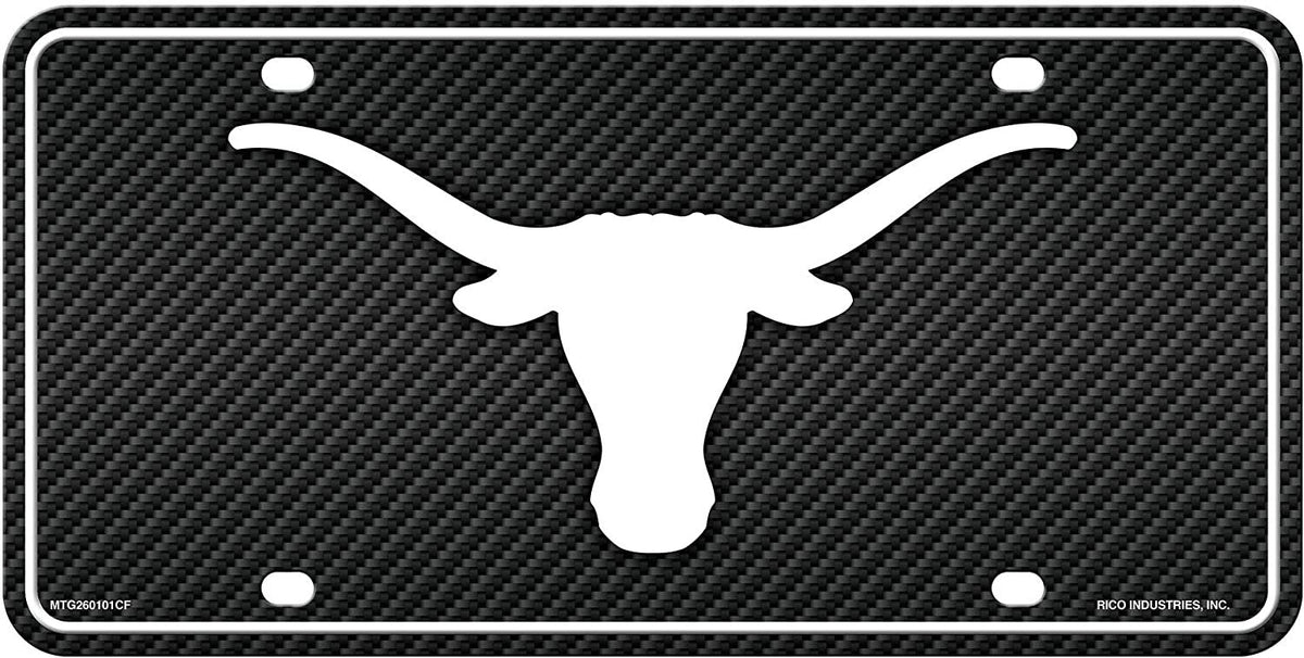 University of Texas Longhorns Metal Auto Tag License Plate, Carbon Fiber Design, 6x12 Inch