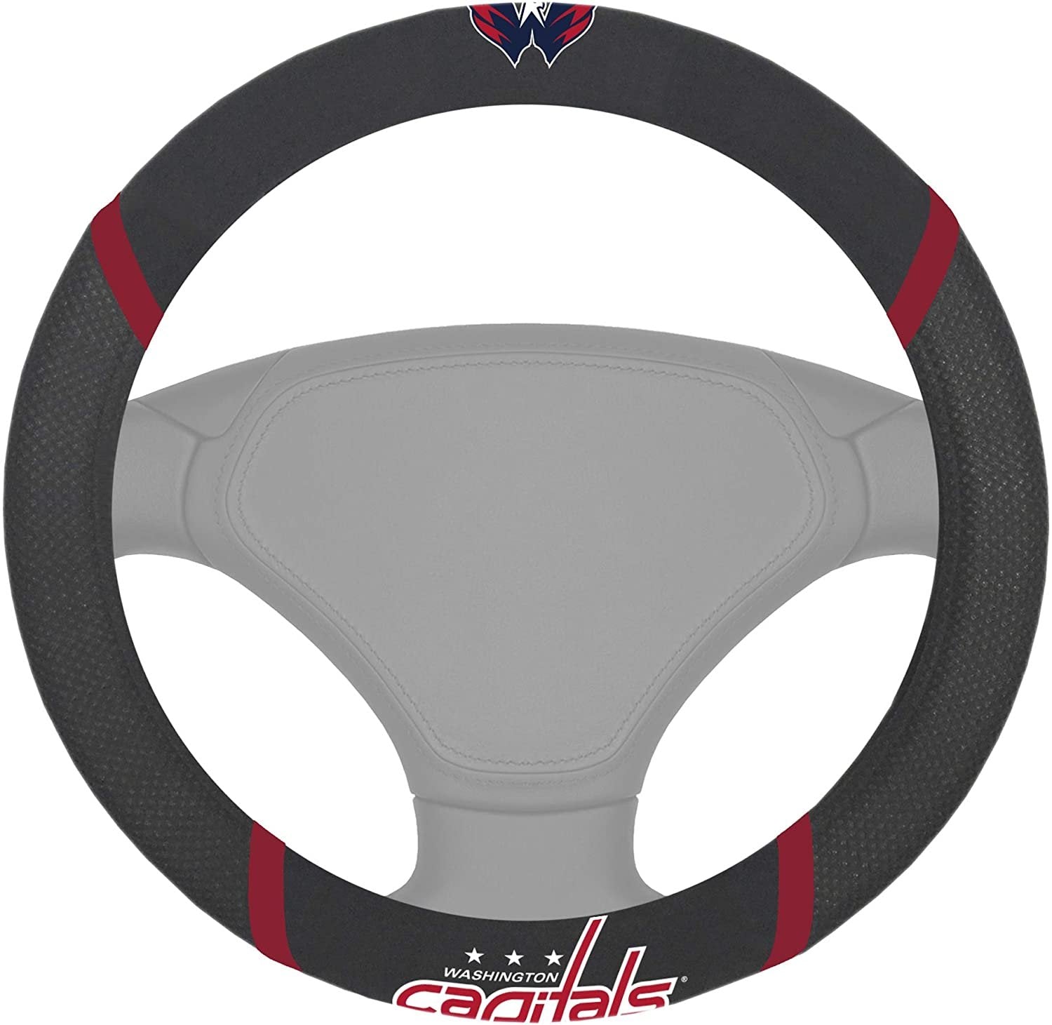 Washington Capitals Steering Wheel Cover Premium Embroidered Black 15 Inch