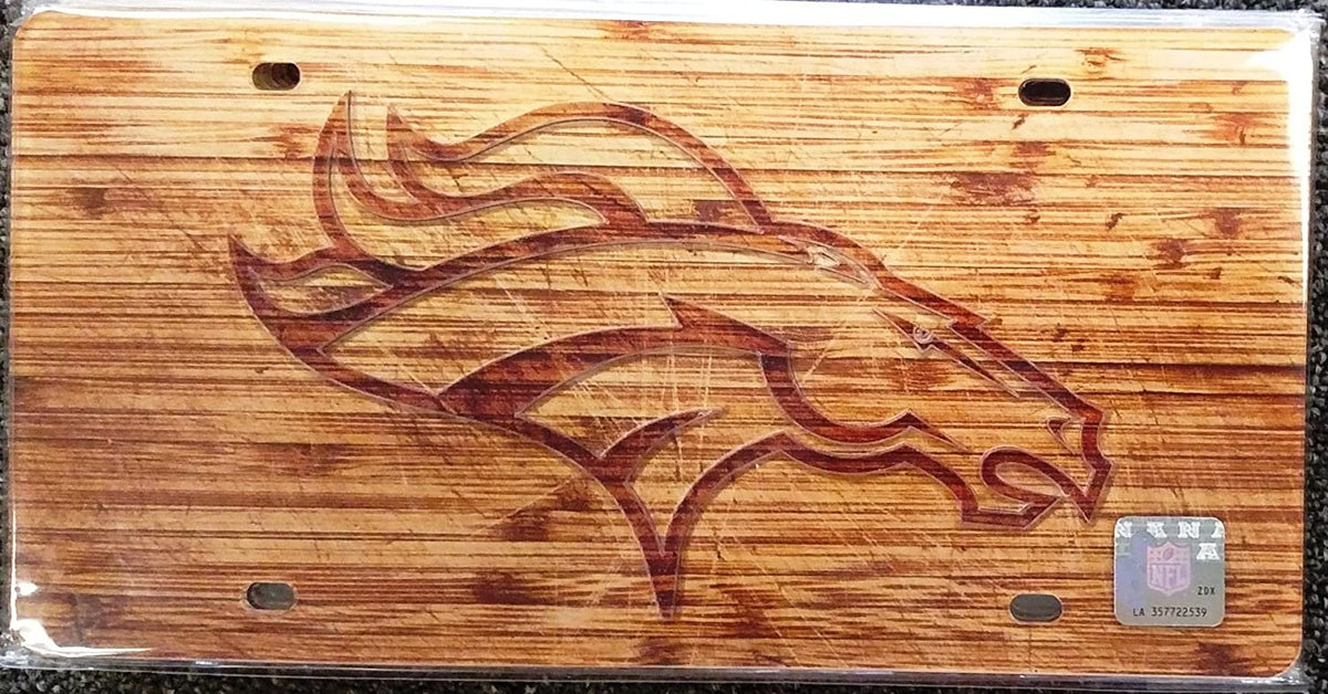 Denver Broncos Premium Laser Cut Tag License Plate, Mirrored Acrylic Inlaid, 6x12 Inch 1