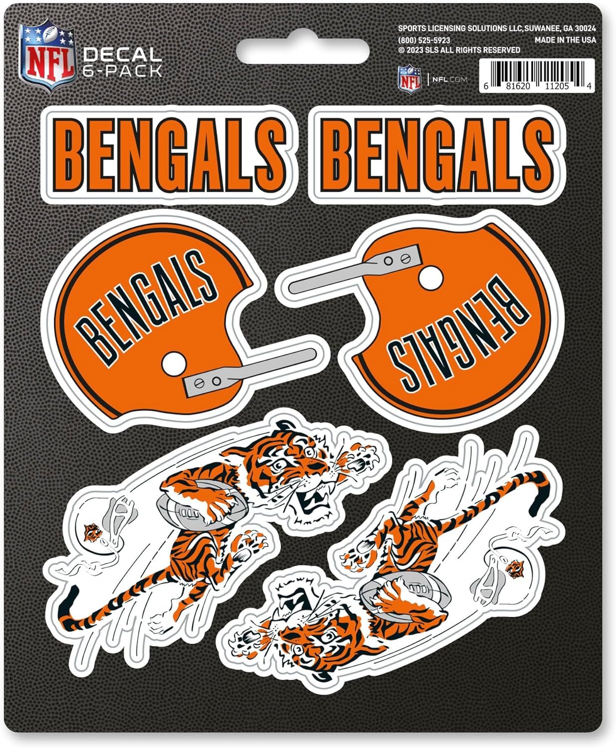 Cincinnati Bengals 6-Piece Decal Sticker Set, Vintage Retro Logo, 5x6 Inch Sheet, Gift for football fans for any hard surfaces around home, automotive, personal items 1