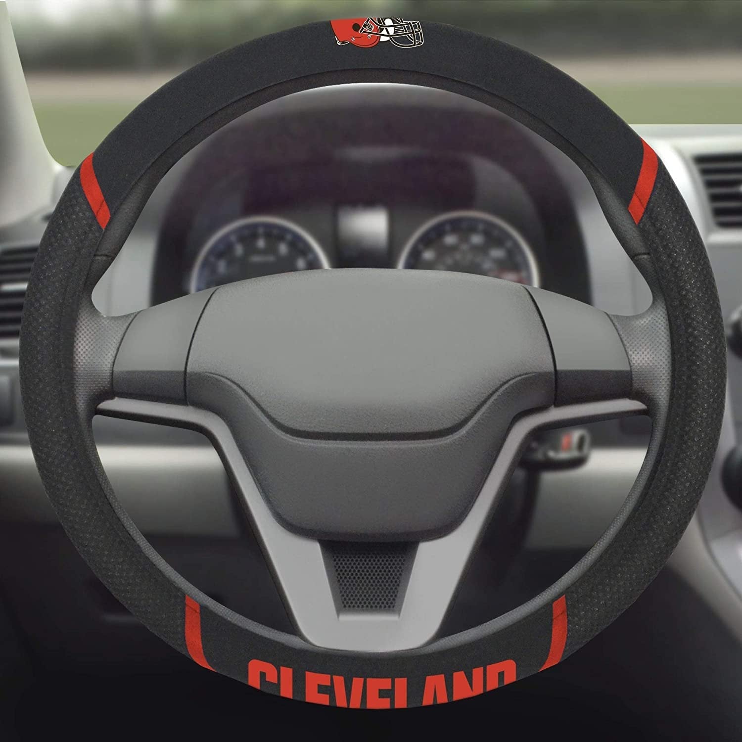 Cleveland Browns Premium 15 Inch Black Emroidered Steering Wheel Cover 3