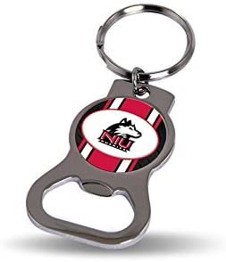 Northern Illinois University Huskies Premium Solid Metal Bottle Opener Keychain, Silver Key Ring, Team Logo 1