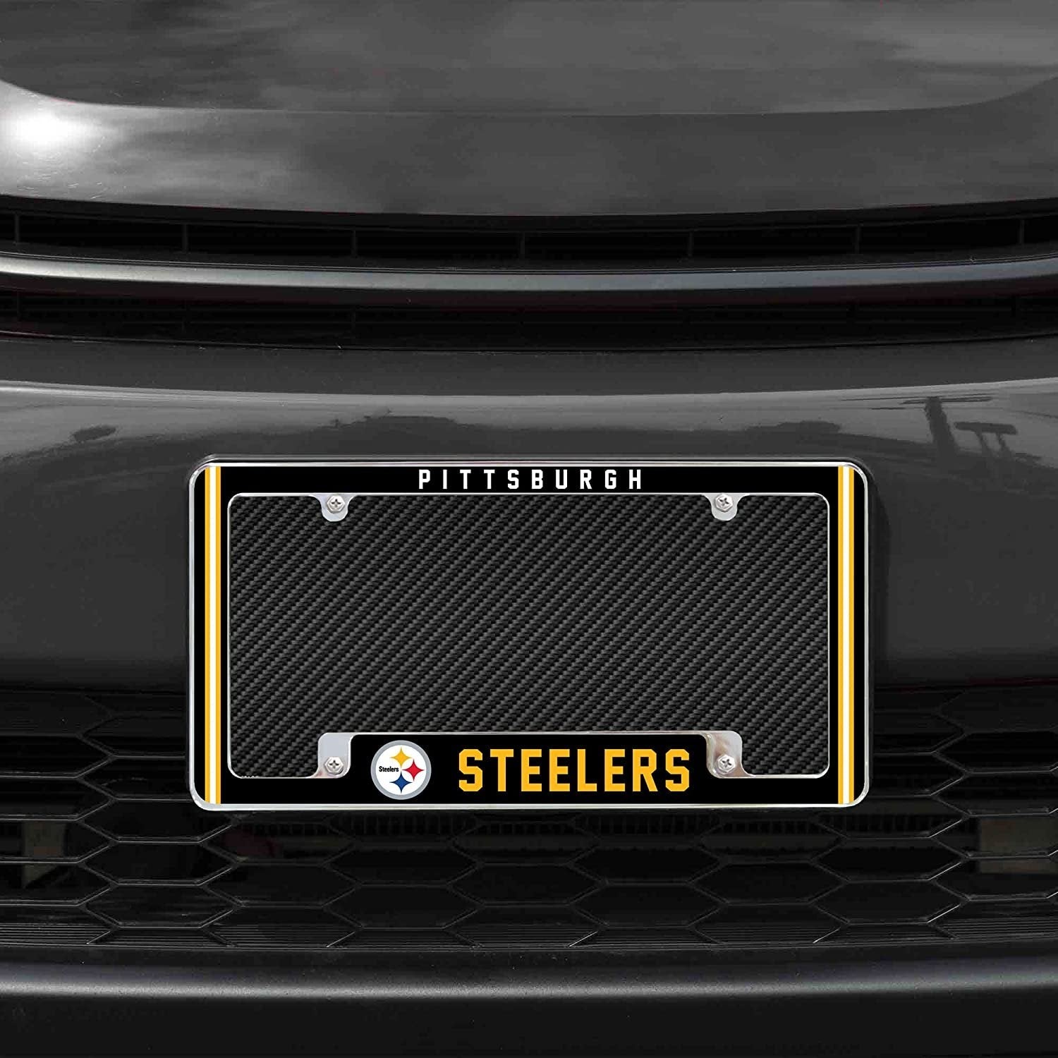 Pittsburgh Steelers Metal License Plate Frame Chrome Tag Cover Alternate Design 6x12 Inch