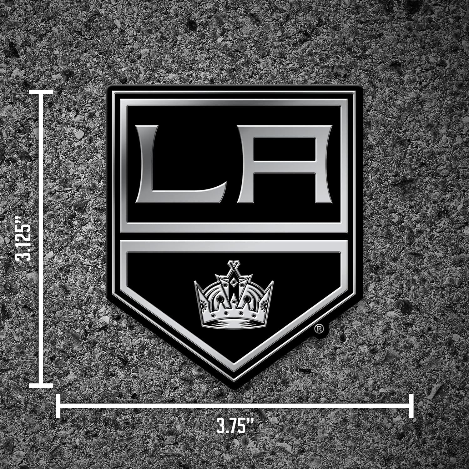 Los Angeles Kings Auto Emblem, Silver Chrome Color, Raised Molded Plastic, 3.5 Inch, Adhesive Tape Backing 4