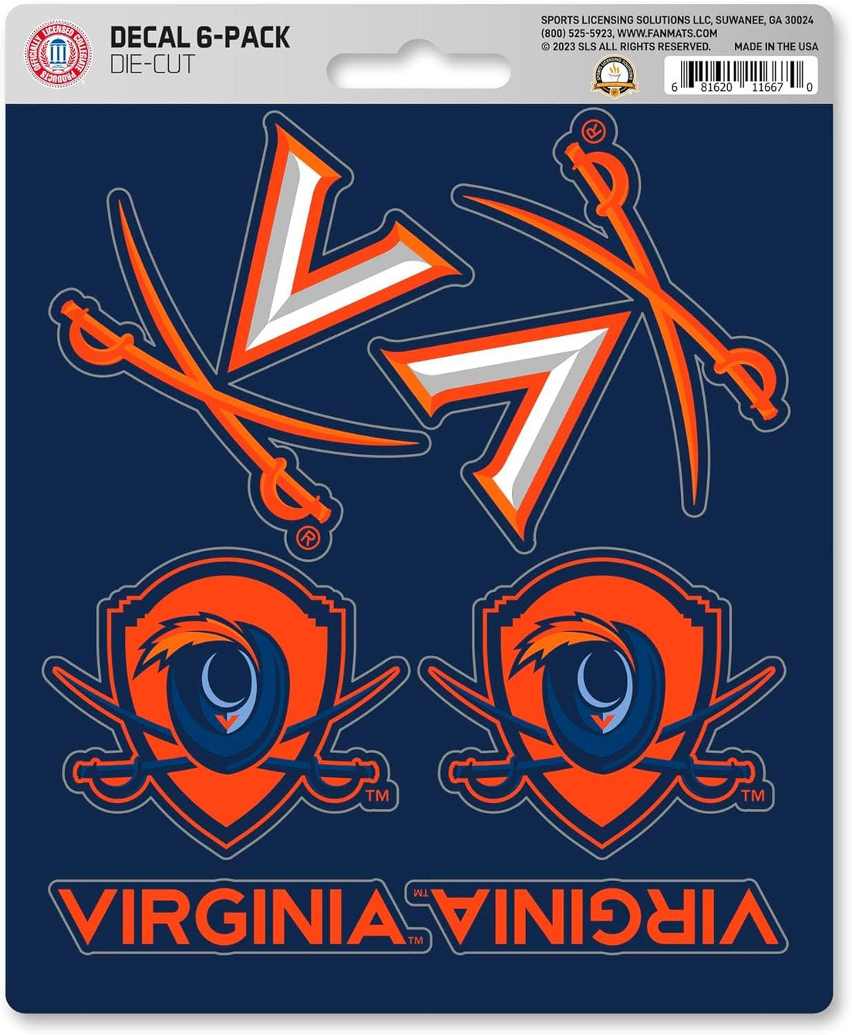 University of Virginia Cavaliers 6-Piece Decal Sticker Set, 5x6 Inch Sheet, Gift for football fans for any hard surfaces around home, automotive, personal items 1