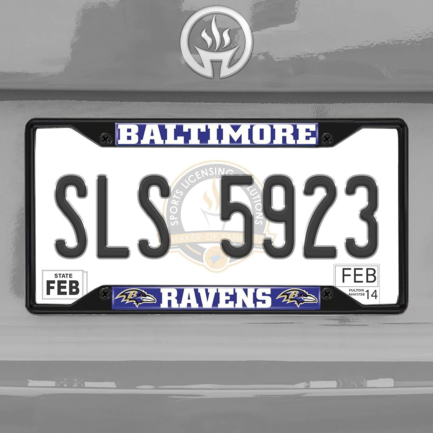 FANMATS 31345 Baltimore Ravens Metal License Plate Frame Black Finish
