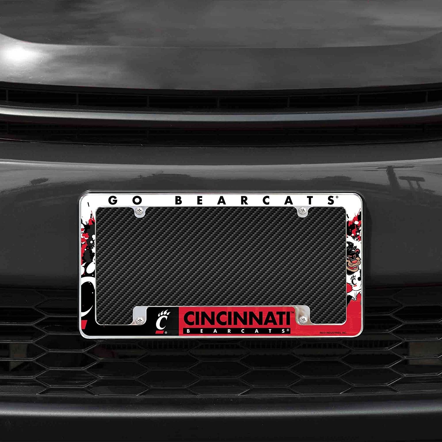 University of Cincinnati Bearcats Metal License Plate Frame Chrome Tag Cover All Over Design 6x12 Inch