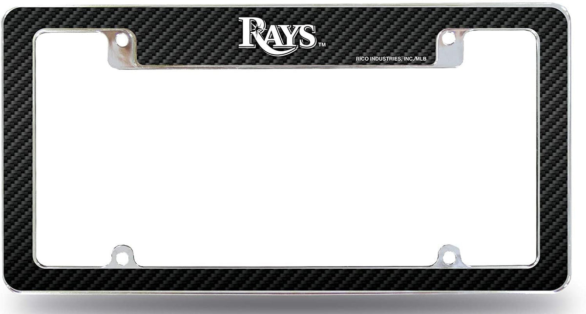 Tampa Bay Rays Metal License Plate Frame EZ View Carbon Fiber Design All Over Style Heavy Gauge Chrome Tag Cover Baseball 1